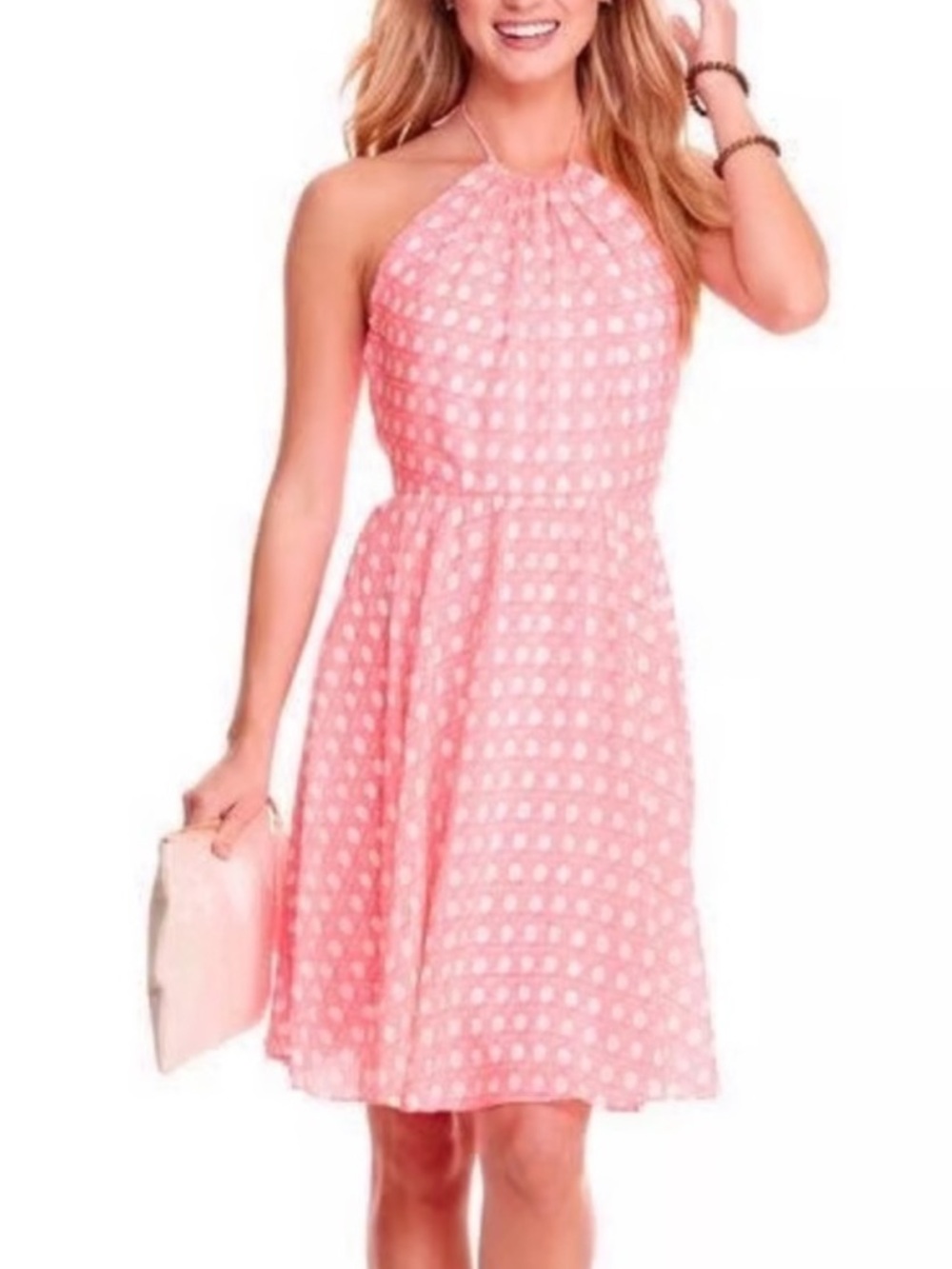 VINEYARD VINES Caning Print Silk Halter Dress Pink Size 8